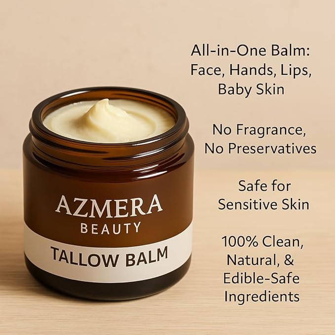 Azmera Beauty 100% Grass-Fed Beef Tallow Balm For Skin Manuka Honey MGO 263+, Organic Beeswax & Olive Oil – Handmade All-Natural Skincare for Soft, Smooth Skin (2oz, Unscented + Moringa oil)