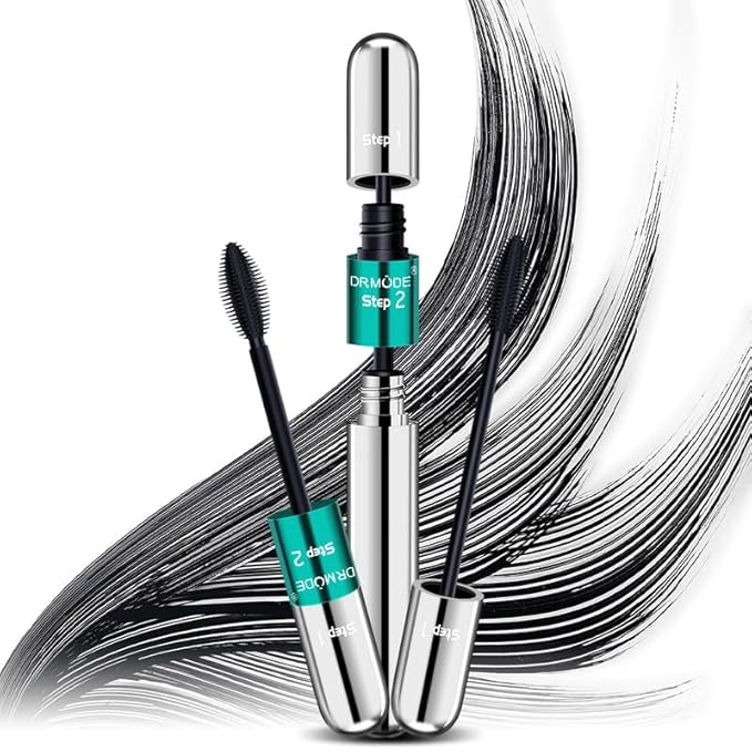 Mascara Black Length - Waterproof 2 in 1 4D Silk Fiber Mascara 5X Longer, Natural and False Effect Look in One Long Lasting Mas Cara Makeup for Women