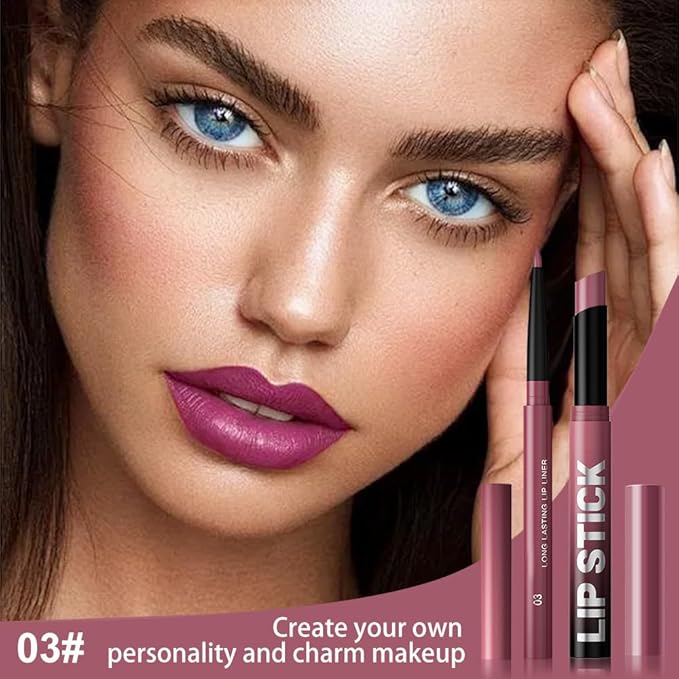 AMY'S DIARY 2Pcs Pink Purple Lipstick and Lip Liner Combo, Lip Liner and Lip Stick Kit for Women, Matte Lip Pencil and Smooth Hydrating Lipstick,Lip Makeup Set (03#Magenta Pink)