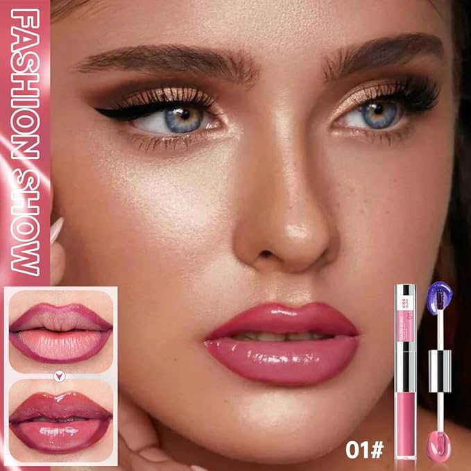 Peel Off Lip Liner & Gloss–Long-Lasting Smudge-Proof Rose Pink Lip Tint & Lip Stain Liner with Hydrating High Shine Gloss for Defined, Fuller Rosy Lips–Waterproof, Transfer-Proof Soft Glam Lip Makeup