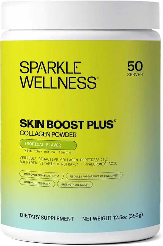 Sparkle Wellness VERISOL Bioactive Hydrolyzed Collagen Peptides | Collagen Powder Supplement with Vitamin C & Hyaluronic Acid for Hair, Skin, and Nail Health | Skin Boost Plus (Tropical) [50-Serves]