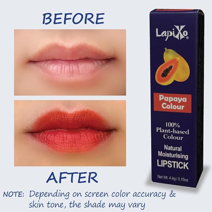 LAPIXO 100% Plant-based Color Lipstick, Unique Formula, Natural + Moisturizing | Non-Toxic, All Food Ingredients, Antioxidant-rich, Natural Matte Vibrant Color, 4.4g/0.15oz (Papaya color)