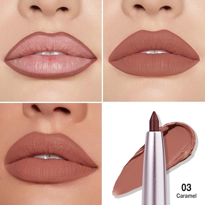 Retractable Lipliner Pencil Waterproof Makeup for Lip Liner and Eye Liner, Smooth and Creamy, Long Lasting Matte Finish, Vegan Beauty, Matte Velvet Pigmented Lip Liner, (03#Red Brown, 1)