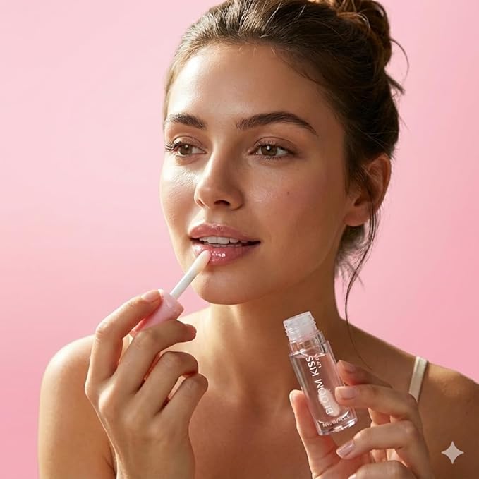 Miss Lil USA Bloom Kiss Lip Oil, Nourishing Hydrating High-Shine Lip Oil Gloss, Lightweight Non-Sticky Formula for Soft Glossy Lips, Vegan & Cruelty-Free (Rose)