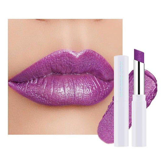 Purple Shimmer Metallic Moisturizing Glow Plumping Lipstick Makeup, Lipstick with Metallic 3D Shine Lightweight Hydrating Formula, Glitter Lip Gloss Stain Long Lasting Waterproof (15#Purple)
