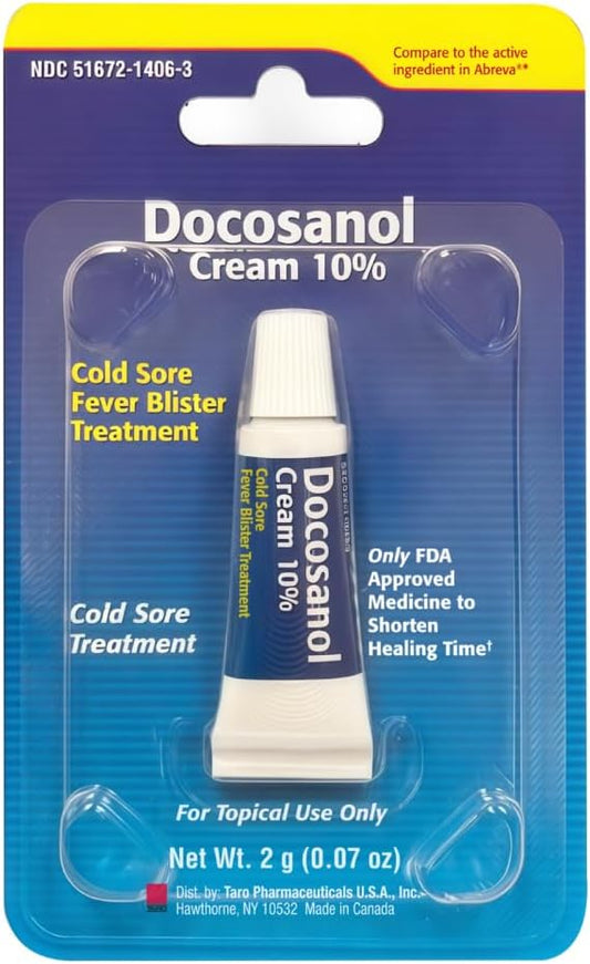 TARO Cold Sore/Fever Blister Treatment - Docosanol 10% Cream (0.07 oz - 1 Tube)