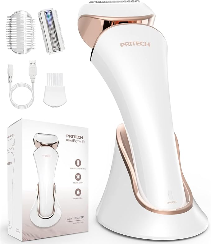 PRITECH Electric Razor for Women - Rechargeable Shaver for Women Portable Lady Shaver for Legs, Arm, Underarms, Bikini, USB Rechargeable, Wet & Dry Waterproof Bikini Trimmer for Woman, Gold