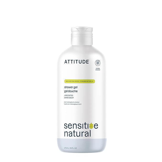 ATTITUDE Body Wash for Sensitive Skin with Oat, EWG Verified, Dermatologically Tested, Vegan, Extra Gentle, Unscented, 16 Fl Oz