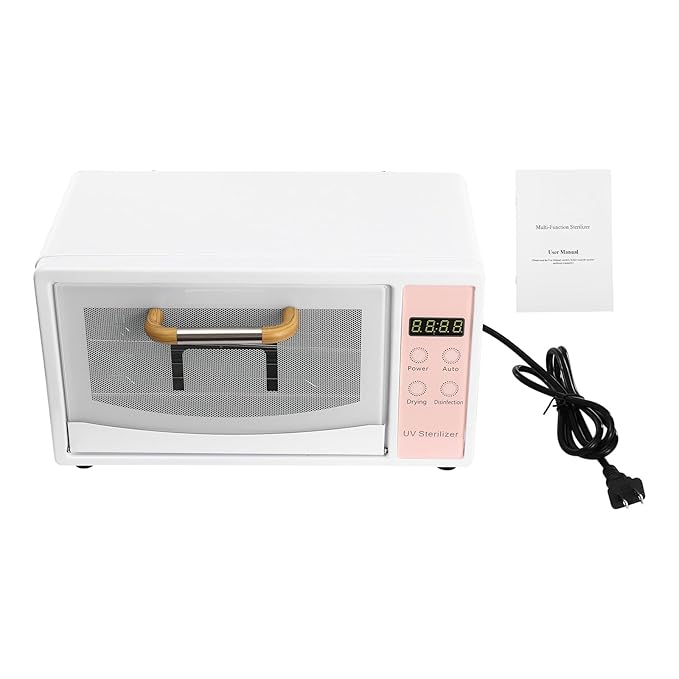 10L Nail Tool Cleaning Machine, High Capacity Nail Care Tools Drying Box Multi-Functional Manicure Tool Cleaning Cabinet for Home Use, Barbers, Beauty Salons, and Spas (White+Pink)