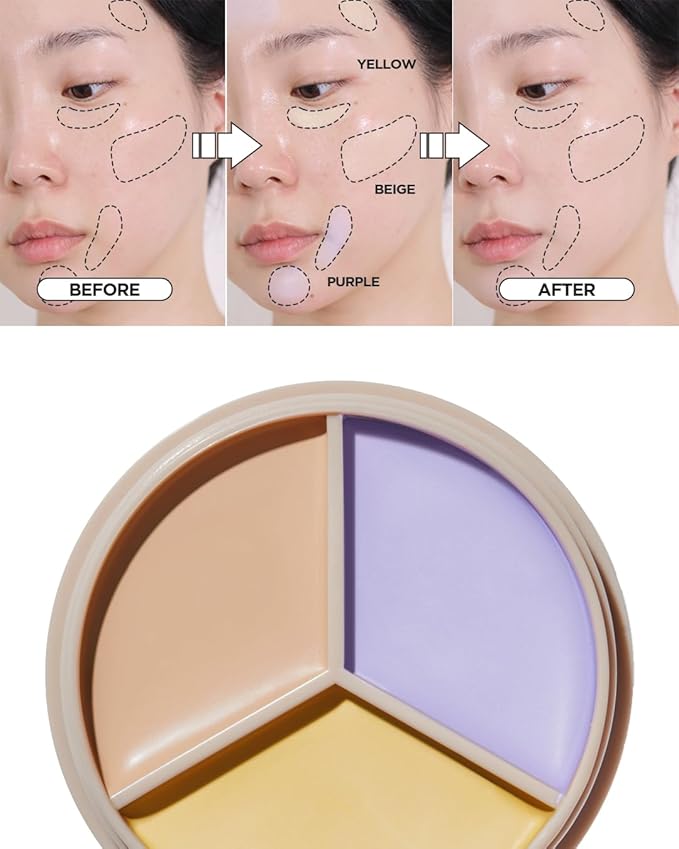 THESAEM Cover Perfection Triple Pot Concealer 2-Pack Set - 03 Correct Up Beige & 04 Tone Up Beige - 6-Color Multi Concealer Palette Kit - Korean Makeup with Sweet Almond Oil for Light Skin Tones
