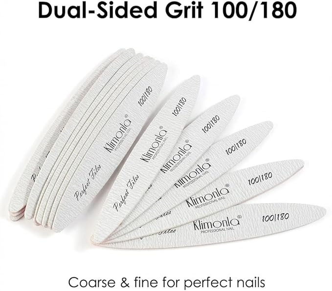 Klimonla 25pcs Professional Oval Nail Files Emery Board Set 100/180 Grit Dual-Grit Buffer Files for Natural & Acrylic Nails Tools Suit for Home Salon