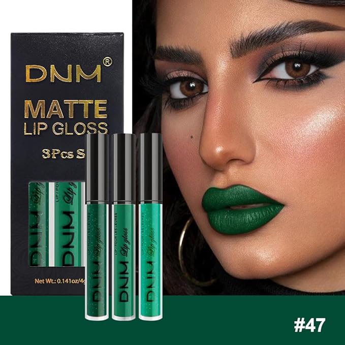 evpct 3Pcs Green Matte Glitter Liquid Lipstick Lip Stain Sets for Women, Matte Shimmer Lipstick Long Lasting Waterproof Permanent 24 Hours original, Magic Lip Sticks Pack for Halloween Daily Makeup