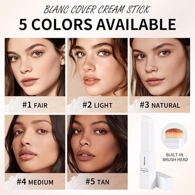 Color-Changing Foundation Stick with Brush for Women, Medium Coverage Lightweight Matte Finish Long Lasting Cream Foundation Makeup Stick for Concealer and Color Correction, 0.46 oz (#2 Light)