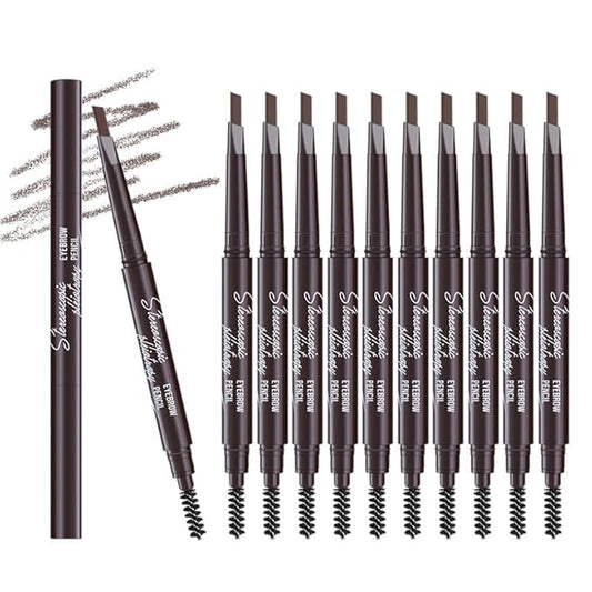 Berinist 12pcs Dark Brown Waterproof Eyebrow Pencils for Women, Retractable Dual-End Eye Brow Pencil with Brush, Triangular Tip Design, Easier to Define and Fill in Eyebrows for Natural Brow Shape