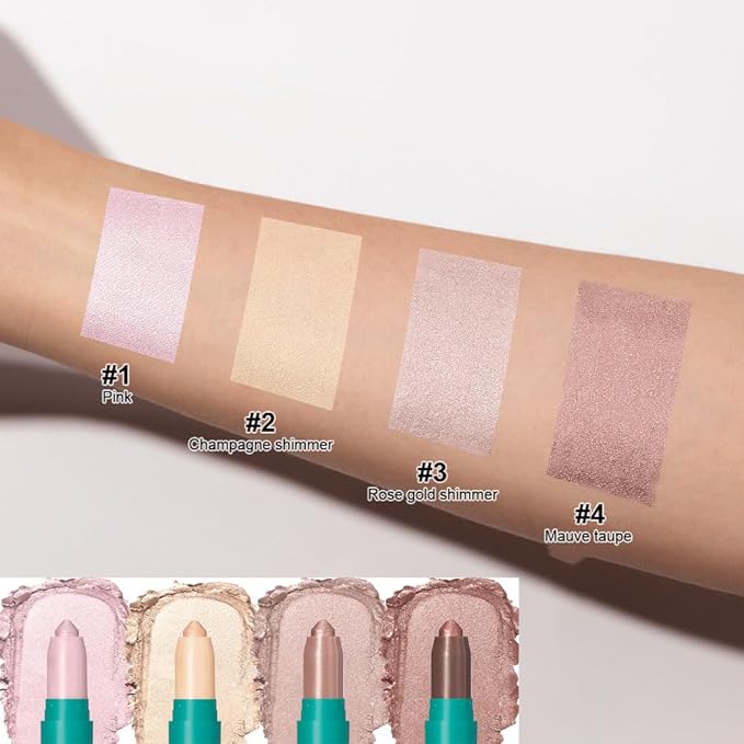 4Pcs Eyeshadow Stick, Eye shadow Brightener Stick Glitter Highlighter Makeup Eye Liner, Shimmer Creamy Long Lasting Eye Makeup(4 colors