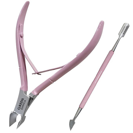 Professional Cuticle Trimmer with Cuticle Pusher Nail Cuticle Remover Nipper Silver Stainless Steel Sharp Blades Manicure Tools with Double Spring Nail Care Pedicure Nail Tools Home Spa (Rose)