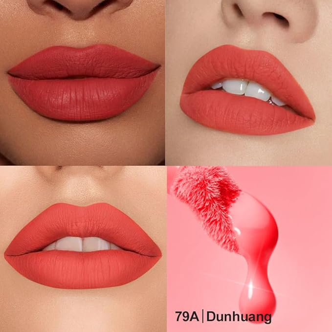 Soft Matte Liquid Lipstick in Warm Coral Red, High Pigment Full Coverage Matte Lip Color, Waterproof Smudge-Proof Non-Transfer Lightweight Liquid Lipstick for Long-Wearing Everyday Makeup 79A
