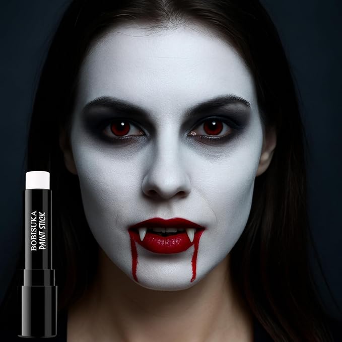 BOBISUKA White Face Paint Stick for Halloween, Sports, Cosplay – Non-Toxic Body Paint Stick for Skeleton Clown Ghost Makeup – Great for Eye Black, SFX & Costume Looks