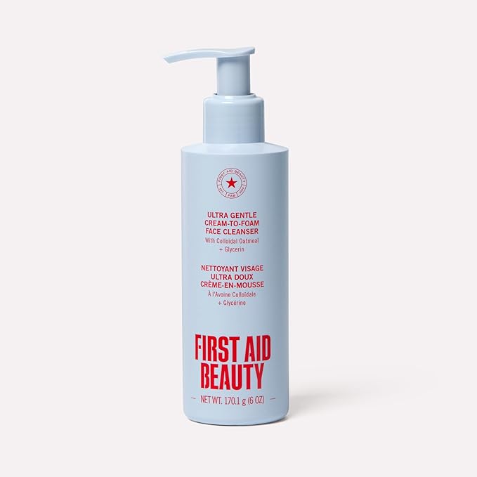 First Aid Beauty Ultra Gentle Cream-to-Foam Facial Cleanser – Makeup Removing Face Cleanser - Face Wash with Colloidal Oatmeal & Glycerin, for Sensitive, Acne & Blemish-Prone Skin, 6 oz