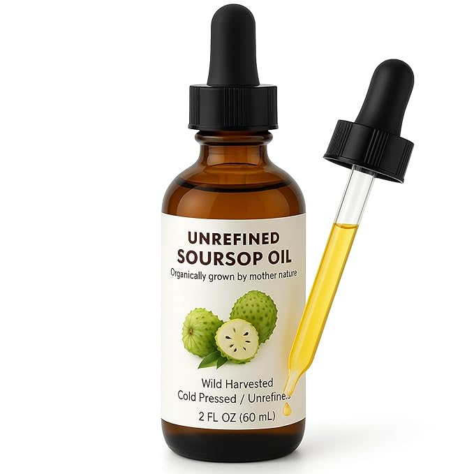 Virgin Soursop Oil (Anona Muricata, Graviola, Guanabana) – 100% Pure, Organic, Cold-Pressed, Unrefined – 2oz - 60ml – Natural Facial Oil & Moisturizer for Dry, Damaged, or Sensitive Skin