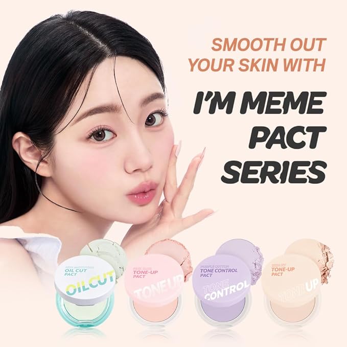 I'M MEME Compact - Tone-up Pact | Korean Pressed Setting Powder for Pink Blur Effect, with Calamine, Makeup Powder, Translucent Compact, Finishing Powder, Oil Control Face, Teen Girl Gifts, 0.35 Oz