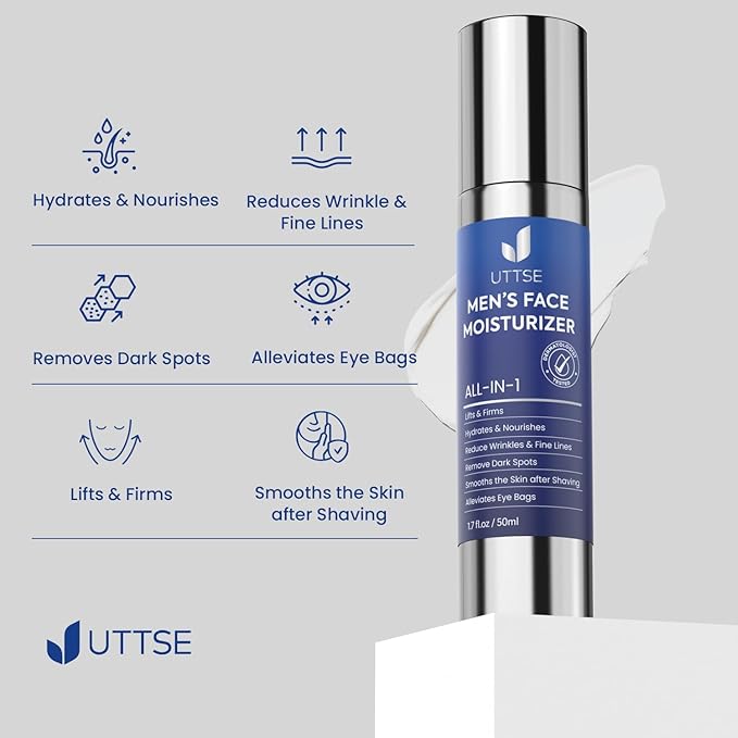 6-in-1 Mens Face Moisturizer: Face Cream for Men - Reduce the Look of Eye Bags, Dark Circles, and Puffiness - Skin Care for Men - 1.7 fl oz - Made in Korea