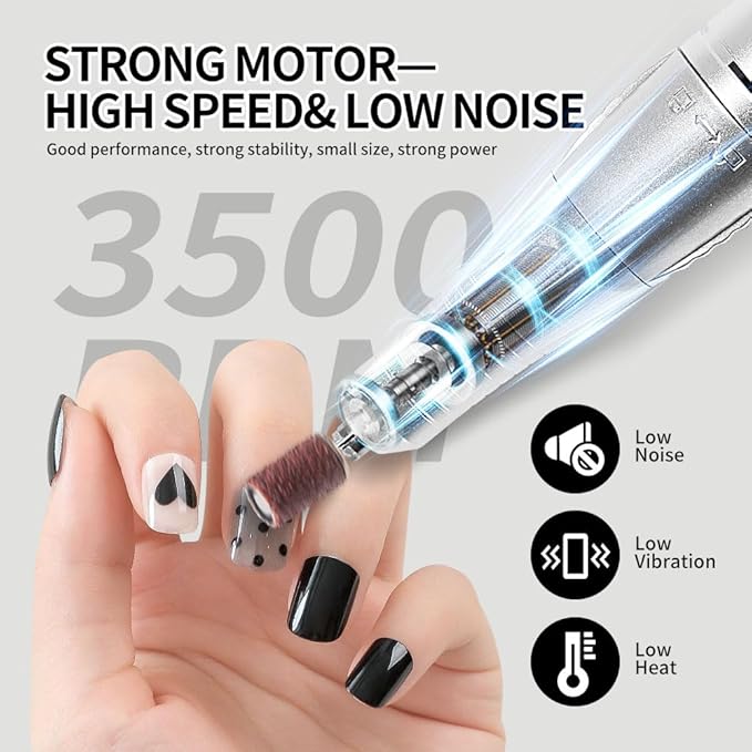 ANRLO Professional Electric Nail Drill, 45000 RPM Cordless Rechargeable E-File Machine, with 12 Bits, Sanding Bands, LCD Display for Acrylic Gel Nails (DMJ-101-Black-USB)