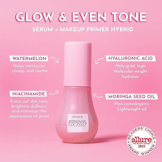 Glow Recipe Glow & Go Summer Makeup Prep Essentials Kit - Skincare Set with Full Size Korean Sunscreen with SPF 45 & Travel Size Niacinamide Dew Drops Face Serum (2 Count)