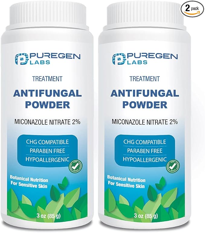 Puregen Labs Antifungal Powder with 2% Miconazole Nitrate for Common Fungal Infections Including Athlete’s Foot, Jock Itch and Ringworm, Talc Free, 3 oz (85g)