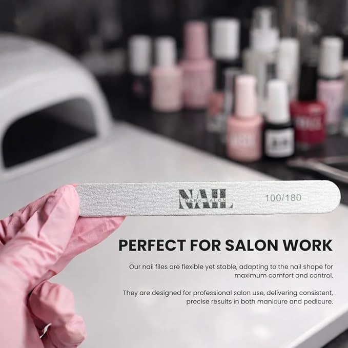 Nail Dark Professional Nail Files 100/180 Grit (Pack of 50) | Ultra-Thin Dual Sided Emery Boards for Manicure & Pedicure | Strong, Flexible Salon Grade Nail Shaping Tools