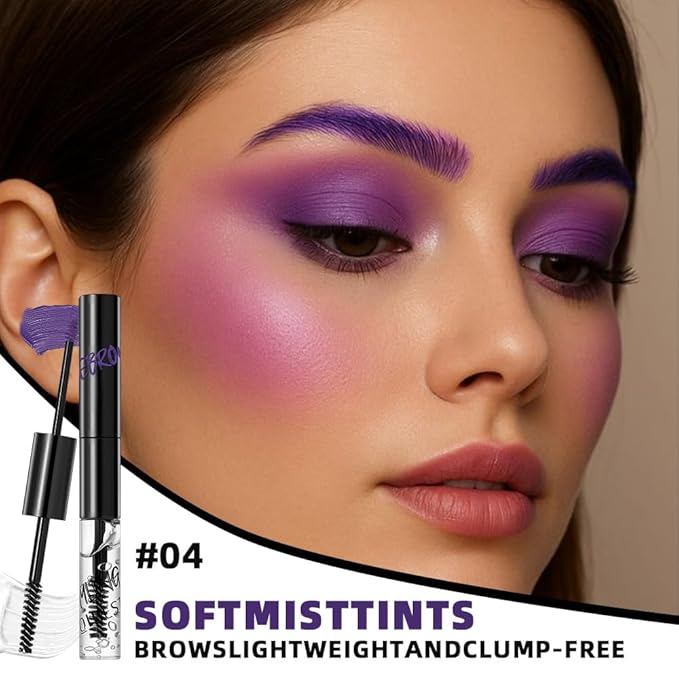 2in1 Semi-Permanent Eyebrow Gel & Lamination Gel, Eeybrow and Lash Gel, Lightweight and Waterproof Tinted Brow Gel For Up To 24HR Hold, Built-In Styling Comb - Clear Eyebrow Gel (04#Purple)