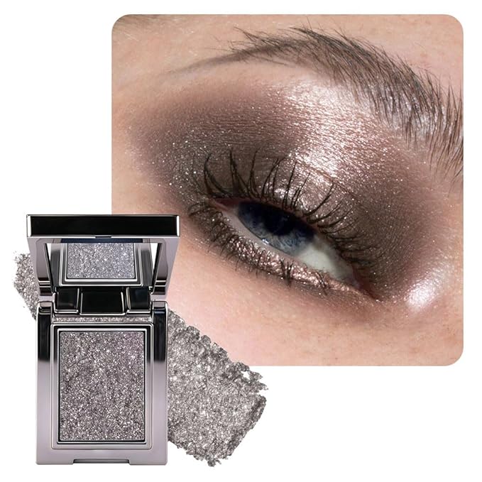 Sparkly Eyeshadow Palette for Women, Single Monochrome Eye Shadow Makeup, Shiny Pressed Cream Powder, Blendable Natural sombras para ojos, Holographic,Vegan,Travel (07-sparkly-Black)