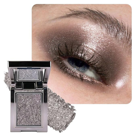 Sparkly Eyeshadow Palette for Women, Single Monochrome Eye Shadow Makeup, Shiny Pressed Cream Powder, Blendable Natural sombras para ojos, Holographic,Vegan,Travel (07-sparkly-Black)