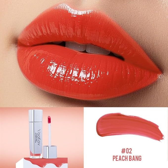 Glossy Lip Stain – Hydrating Tinted Lip Oil Stain with High-Shine Gloss Finish, Non-Sticky Moisturizing Lip Tint, Long-Lasting Stain for Soft & Plump Lips(02 PEACH BANG)
