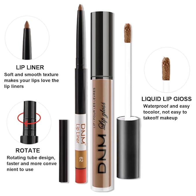 evpct 2Pcs Nude Matte Lip Liner and Lipstick Combo Set for Women, Nude Lip Combo Set Liquid Lips Stick Gloss and Lipliner Stains Set Long Lasting Waterproof, Lips Makeup 24 Hours labiales originales