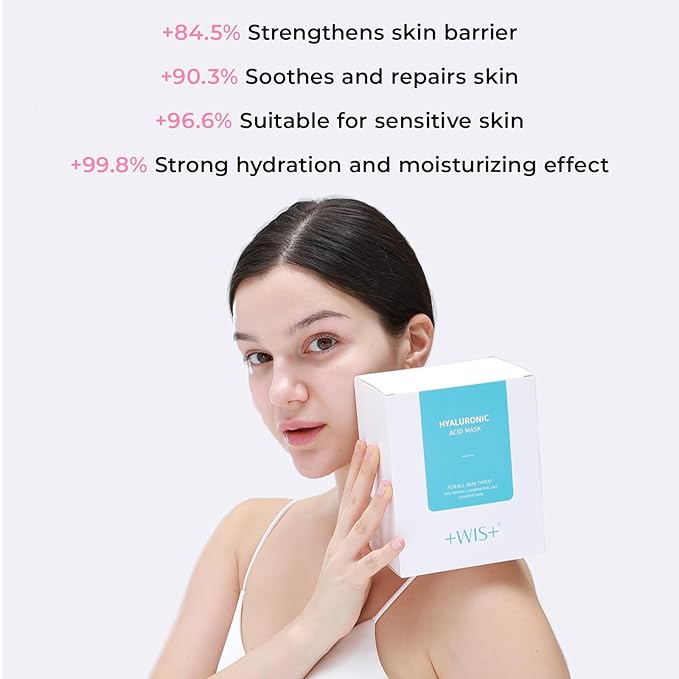 +WIS+ Hyaluronic Acid Face Mask 24 EA with Hyaluronic Acid Serum and Vitamin B5, Hydrating Facial Mask for Dry Skin, Anti-Aging Mask to Plump and Repair Dehydrated Skin, Safe on Sensitive Skin