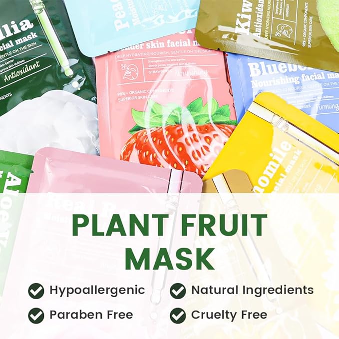 CAKAILA Face Sheet Mask Skincare,Hydrating Spa Face Mask For Sensitive Skin,Moisturize,Nourish for All Skin Types,Natural Skin Care Spa Face Mask for Women Men,Pack of 12
