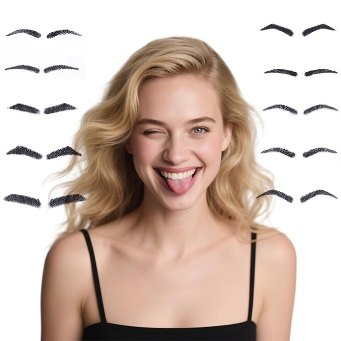 Fake Eyebrows, False EyeBrows 100% Handmade Full Lace Re-Usable Natural Invisible Realistic False Eyebrow Extensions for Man and Women, One Pair (Style 8)