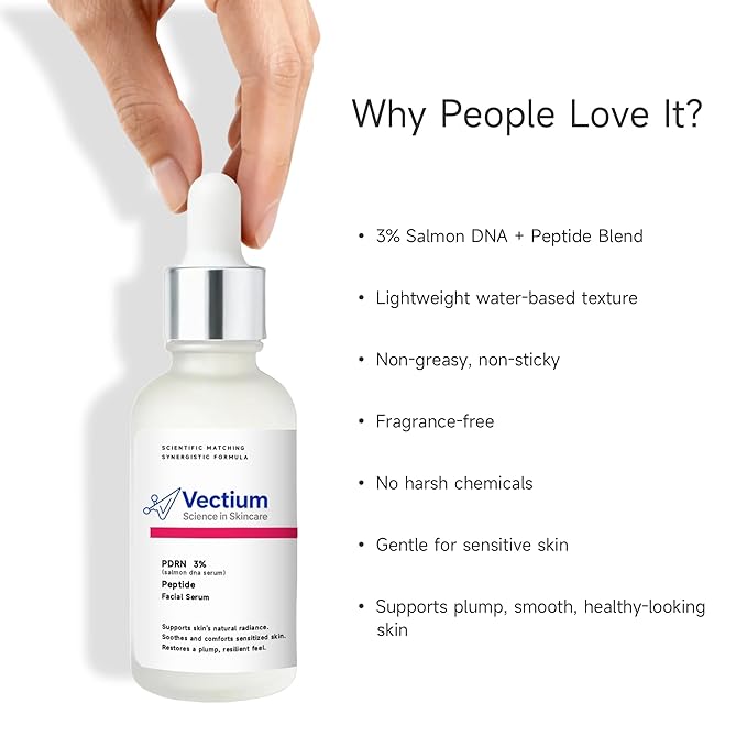 Vectium 3% PDRN Salmon DNA Facial Serum with Peptide - Helps Soothe Sensitive Skin, Supports Healthy-Looking Skin, Helps Skin Look Plump & Resilient - Suitable for All Skin Types - 30ml (1 FL OZ)