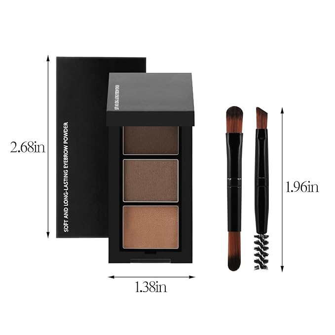 GEUUFEA 3 Colors Eyebrow Makeup Kit, Professional Brow Contour Palette, Waterproof Long-lasting Eyebrow Filler Powder with Mirror & Brow Brush