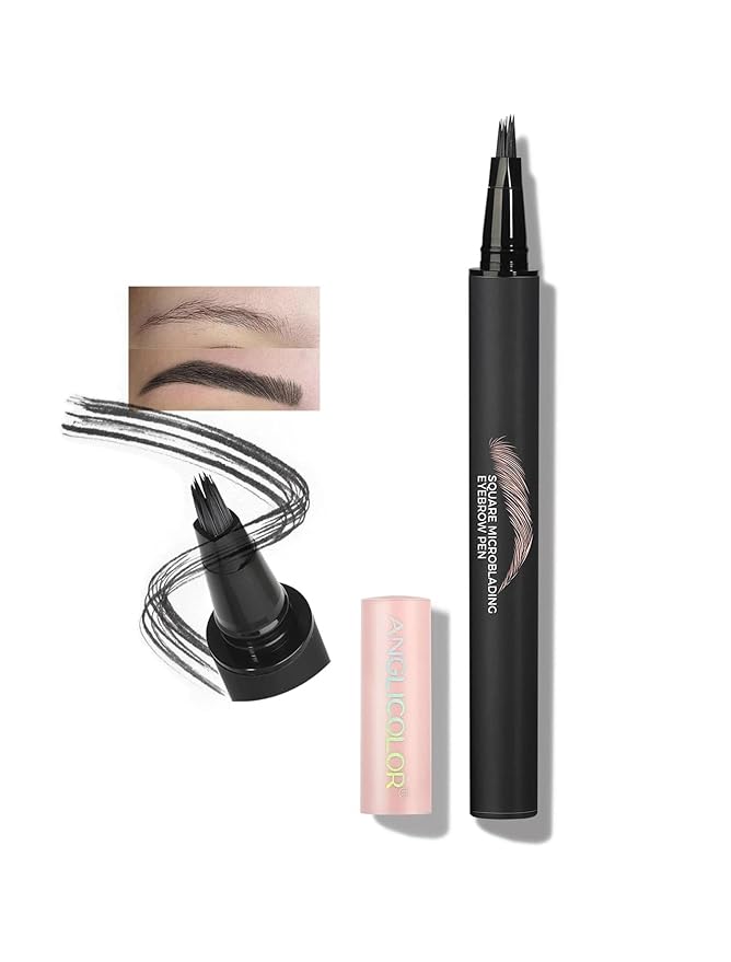 Anglicolor Microblading Eyebrow Pen Easy To Use,Eyebrow Pen Natural,Eyebrow Brush PenTo Hair-Like Strokes, Long-Lasting,Quick Drying,Outlining Filling Eyebrow Makeup 04 BLACK