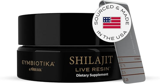 CYMBIOTIKA Pure Himalayan Shilajit Resin 500mg - 84+ Trace Minerals, High Potency with Elemental Gold & Fulvic Acid - for Energy, Focus, Immune & Digestive Support - Authentic Shilajit Resin