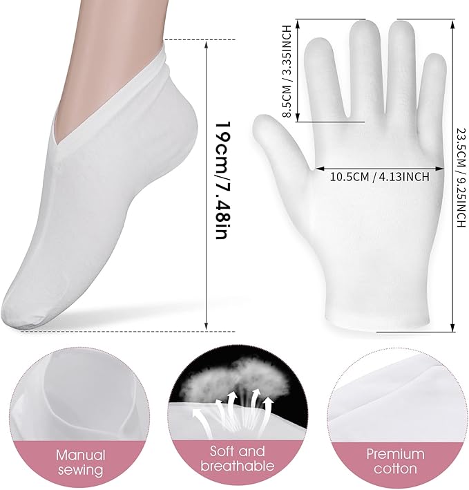 Sibba 2 Pairs Moisturizing Gloves and Socks Touch Screen Moisturizing Gloves for Overnight Bedtime Heal Eczema Sleeping Lotion Hand Spa Treatment Gloves Socks Repair Rough Cracked Dry Chapped Skin