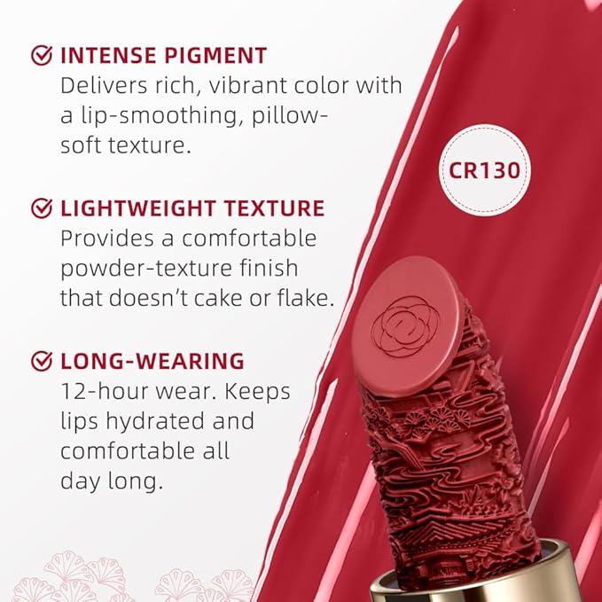 Catkin Moist Lipstick Hydrating High Impact Color Infused with Vitamin E and Avocado Oil Smooth Soft Texture Long Lasting Red Glow Finish 130