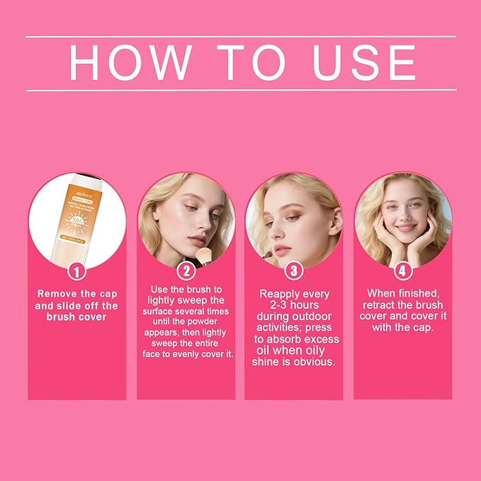 Lyjinbc Mineral Sunscreen Setting Powder, SPF 50 Transparent Brush Powder, Long-Lasting,Lightweight Breathable, Oil Control Natural Matte, Suitable for Face, Scalp & Hair