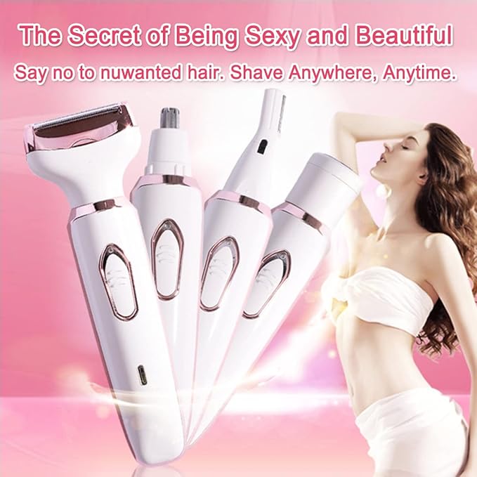 ANFOOS Electric Razor for Women,Hair Trimmer for Face Nose Eyebrow Beard Mustache Arm Leg Armpit Bikini,Painless Rechargeable Portable 4 in 1 Womens Body Shavers Set