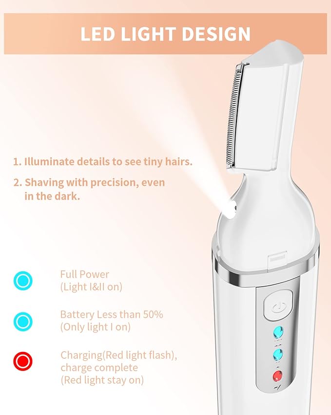 Dapsang Eyebrow Trimmer, Electric Eyebrow Razor for Women Men, Rechargeable Painless LED Light Facial Hair Shaver Remover with Rinseable Blade for Face Lips Neck Leg