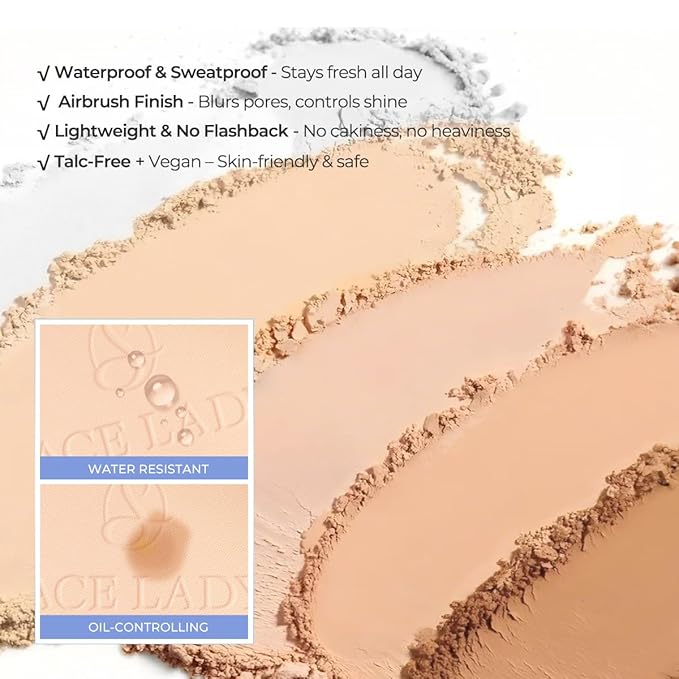 SACE LADY Face Powder Waterproof Setting Makeup, Oil Control Pressed Powder Compact for Women, Blurring Pores Matte Long Lasting Up to 24 Hours, Talc-Free and Cruelty-Free (#03 Warm-Neutral, 0.35Oz)