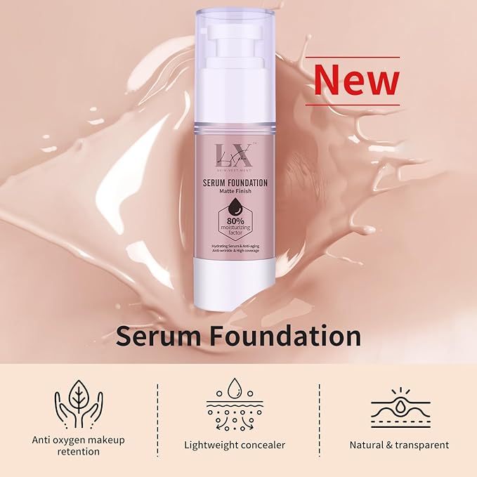 Moisturizing Foundation with 1% Hyaluronic acid, Deep Hydration & High Coverage Serum Foundation for A Smooth & Satin Finish, 201 Medium