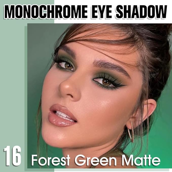 Single Matte Eye Shadow Palette Makeup, Forest Green Matte Eyeshadow for Older Women Halloween Birthday Party Wear, Monochrome Eye Shadow Makeup, Pigmented Waterproof Sombras Para Ojos, 16